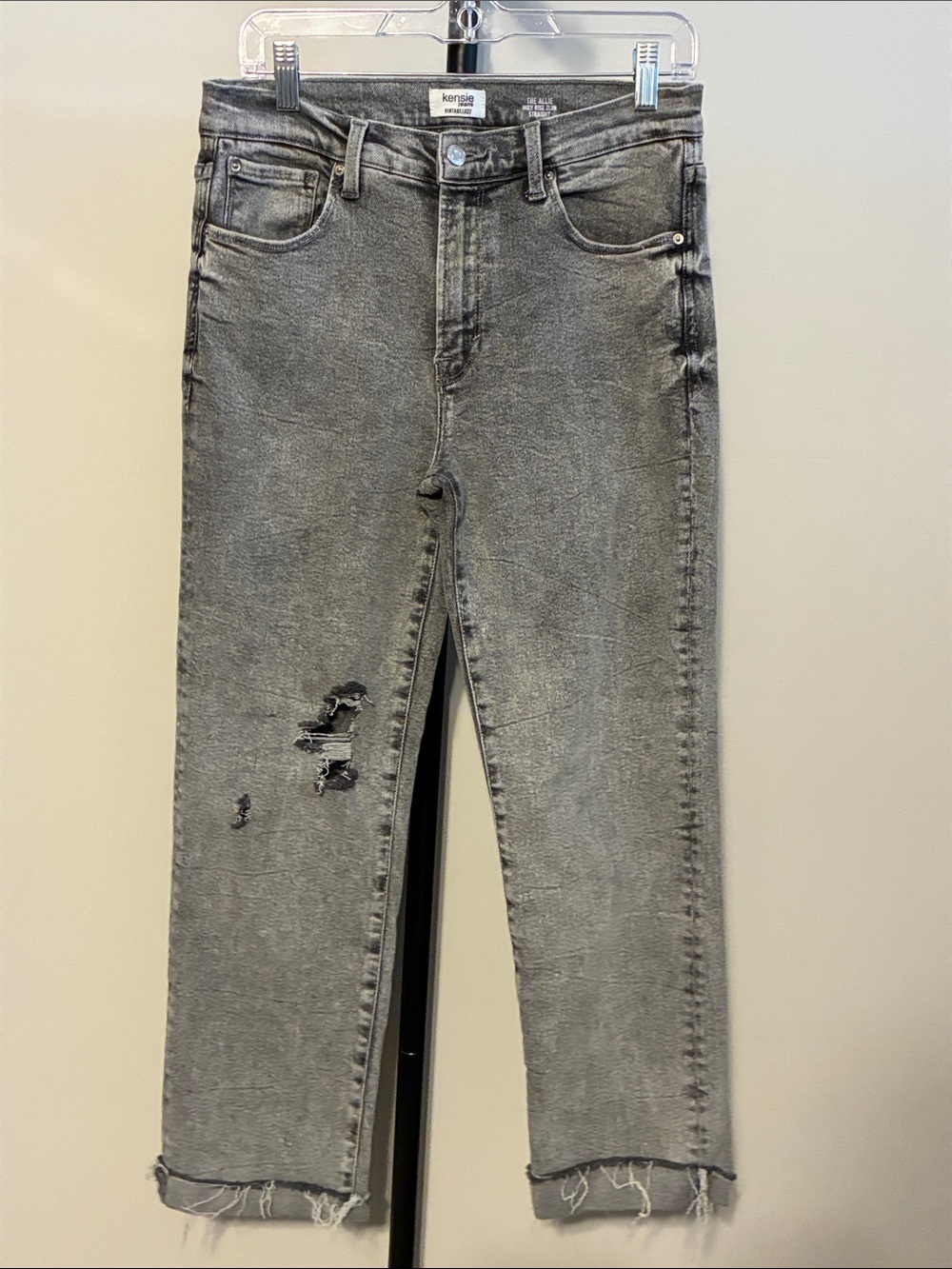 Kensie Women's Gray Distressed High Rise Slim Straight-Leg Jeans Stretch 10/30